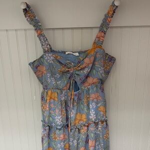 Lush Floral Blue and Orange Dress